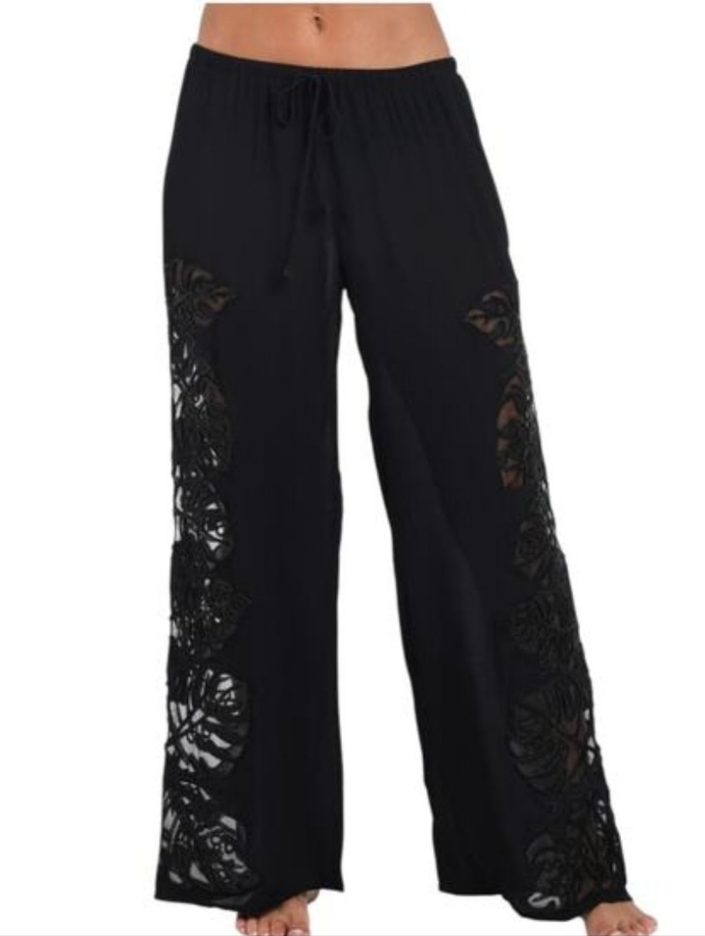 L'agence Geraldine Monstera Cover-Up Wide Leg Pants Black Beaded Sheer S New
